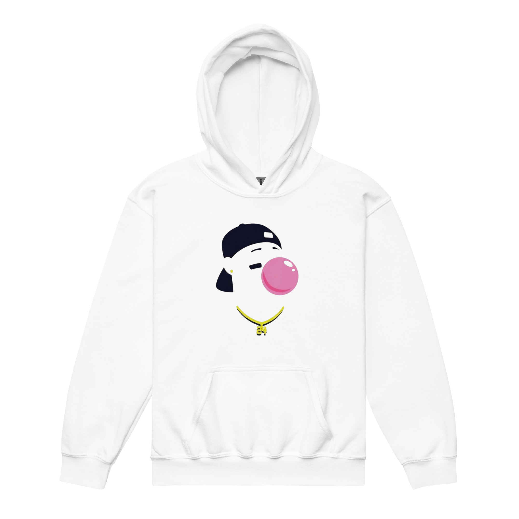 youth-heavy-blend-hoodie-white-front-68d2f7018febc.jpg The Kid Silhouette Bubble Gum Youth Hoodie